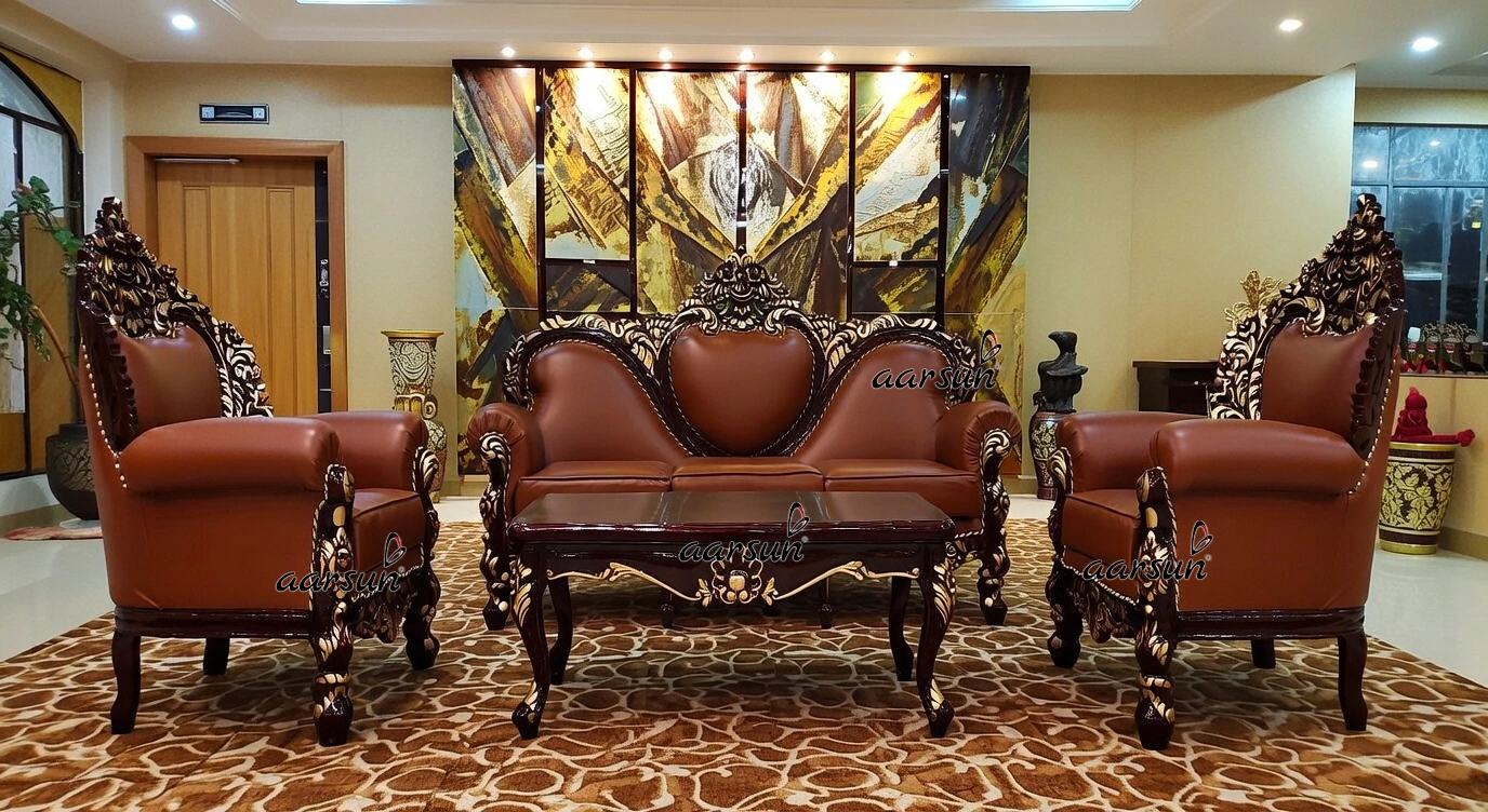 Dual Shade Classic Leather Sofa Set