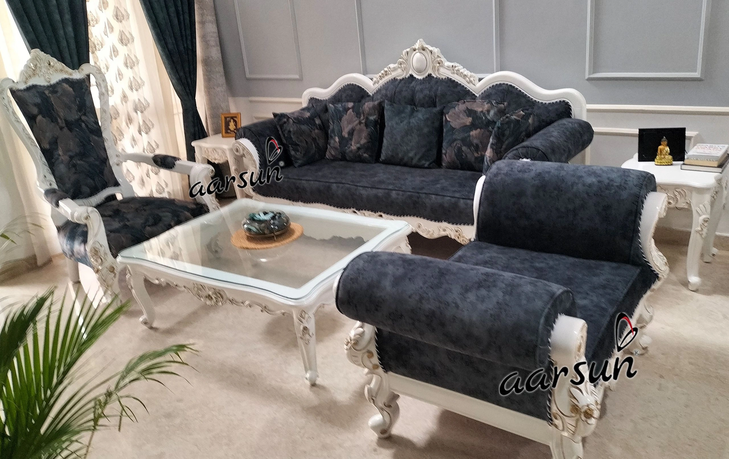 European Style Wooden Sofa Set in White Finish view 4