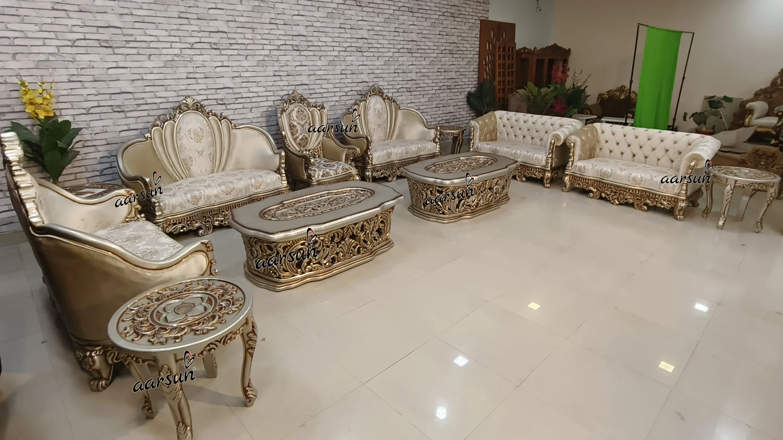 Exclusive Hand-Carved Full Sofa Set – Sofa Crown Peacock Design, Chester Sofa view 3