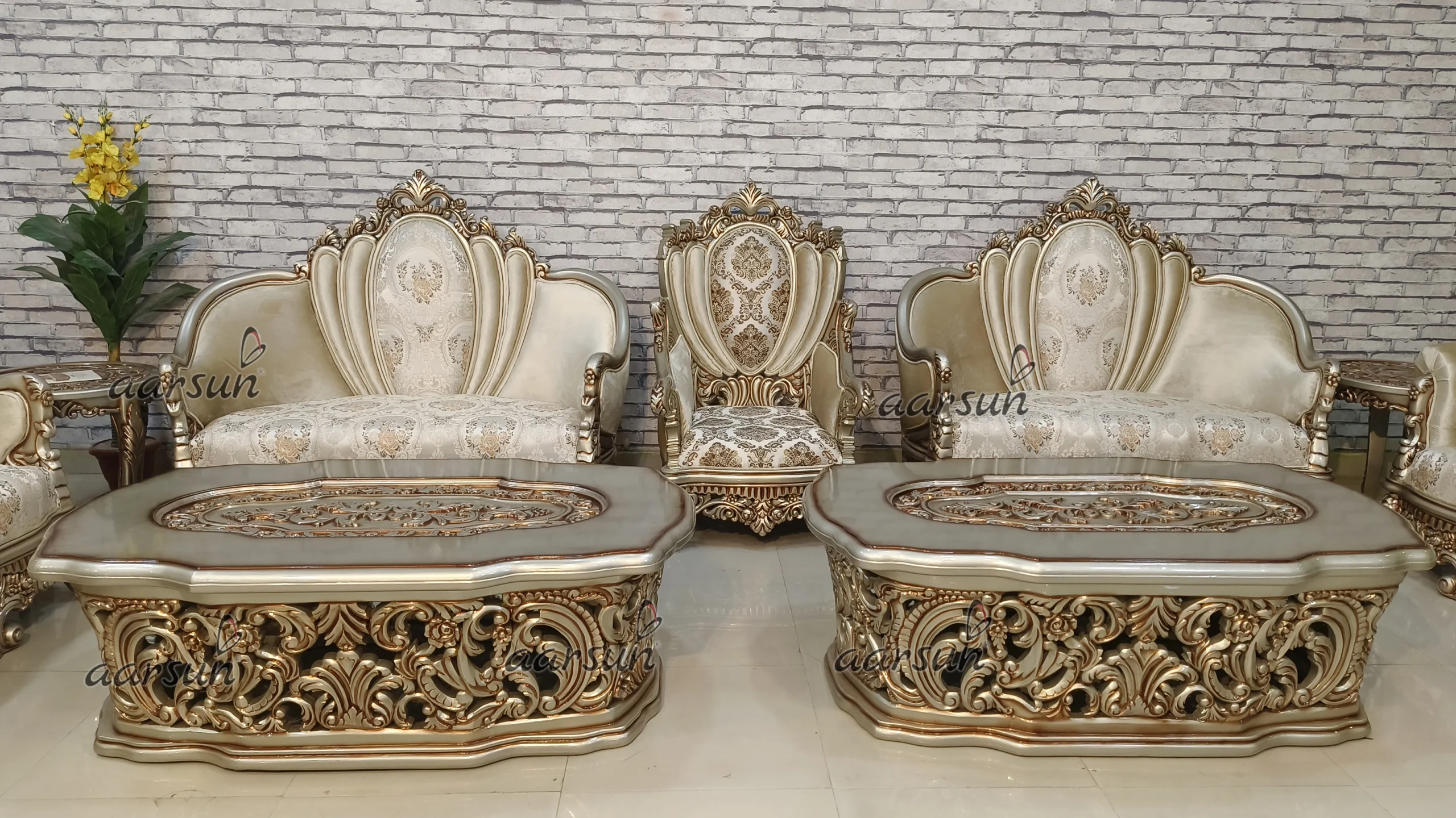 Exclusive Hand-Carved Full Sofa Set – Sofa Crown Peacock Design, Chester Sofa view 4