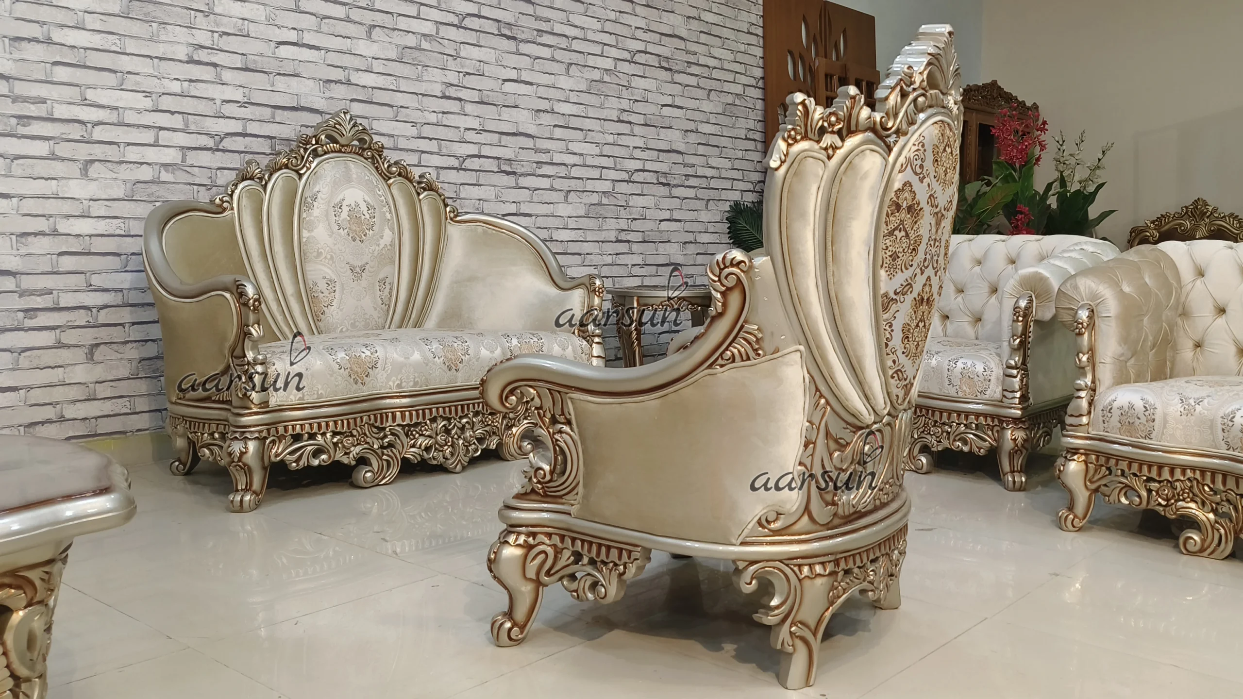 Exclusive Hand-Carved Full Sofa Set – Sofa Crown Peacock Design, Chester Sofa view 5
