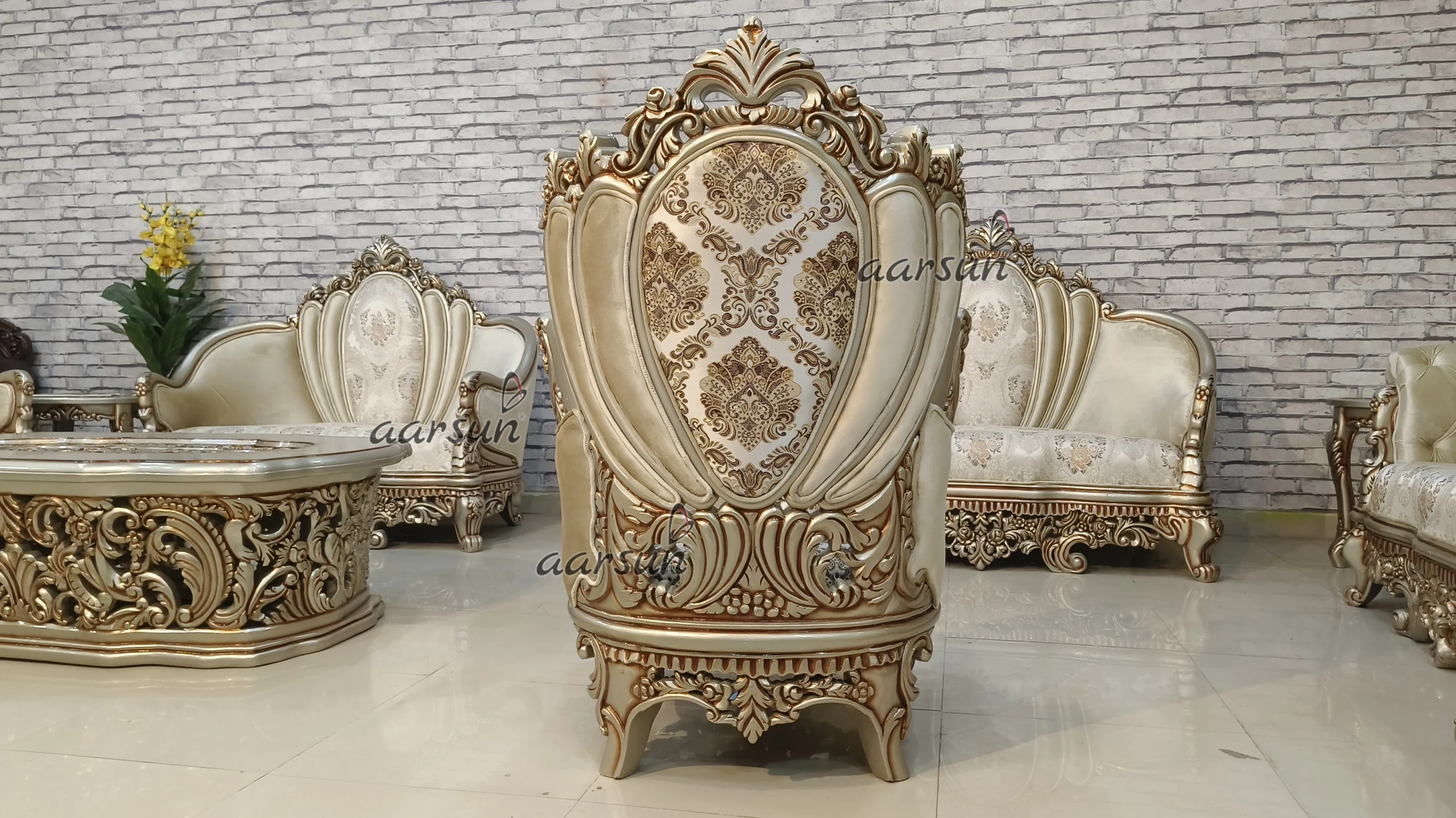 Exclusive Hand-Carved Full Sofa Set – Sofa Crown Peacock Design, Chester Sofa view 7