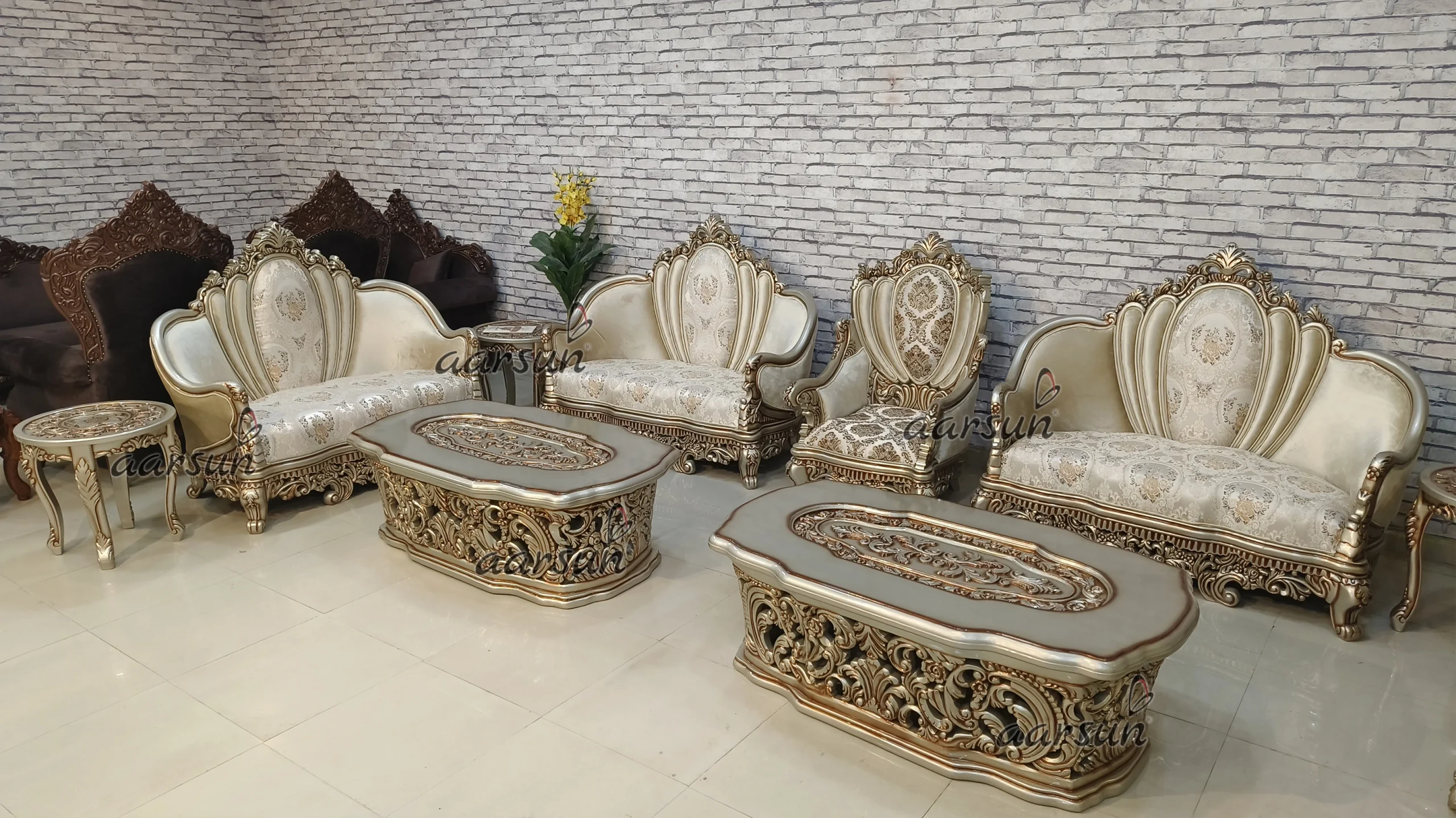 Exclusive Hand-Carved Full Sofa Set – Sofa Crown Peacock Design, Chester Sofa view 10