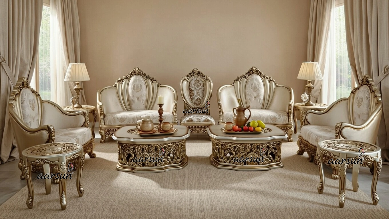 Exclusive Hand-Carved Full Sofa Set – Sofa Crown Peacock Design, Chester Sofa