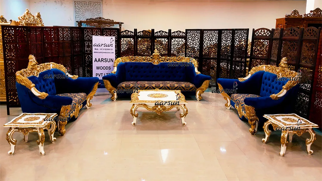 Exquisite Sofa Set in White & Gold Double Carved YT-457 view 3