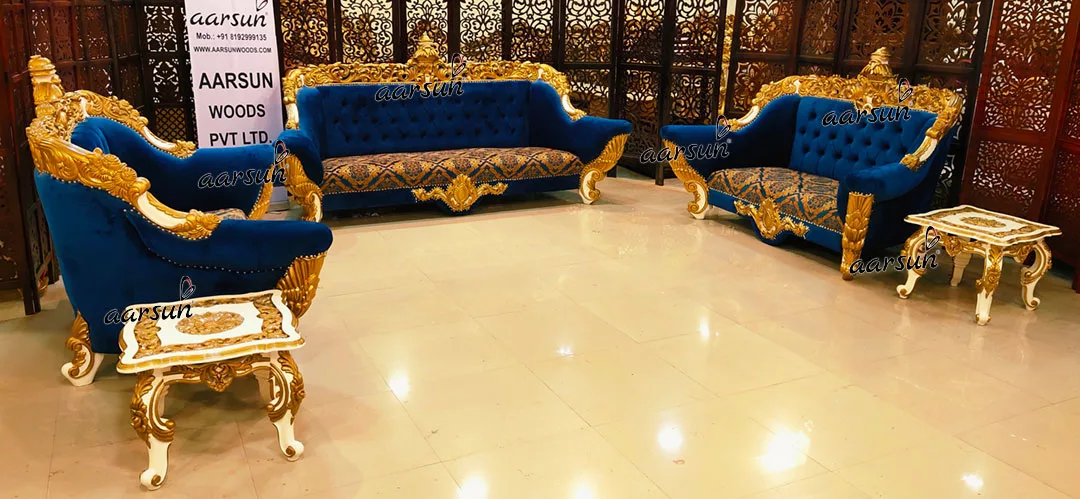 Exquisite Sofa Set in White & Gold Double Carved YT-457 view 4