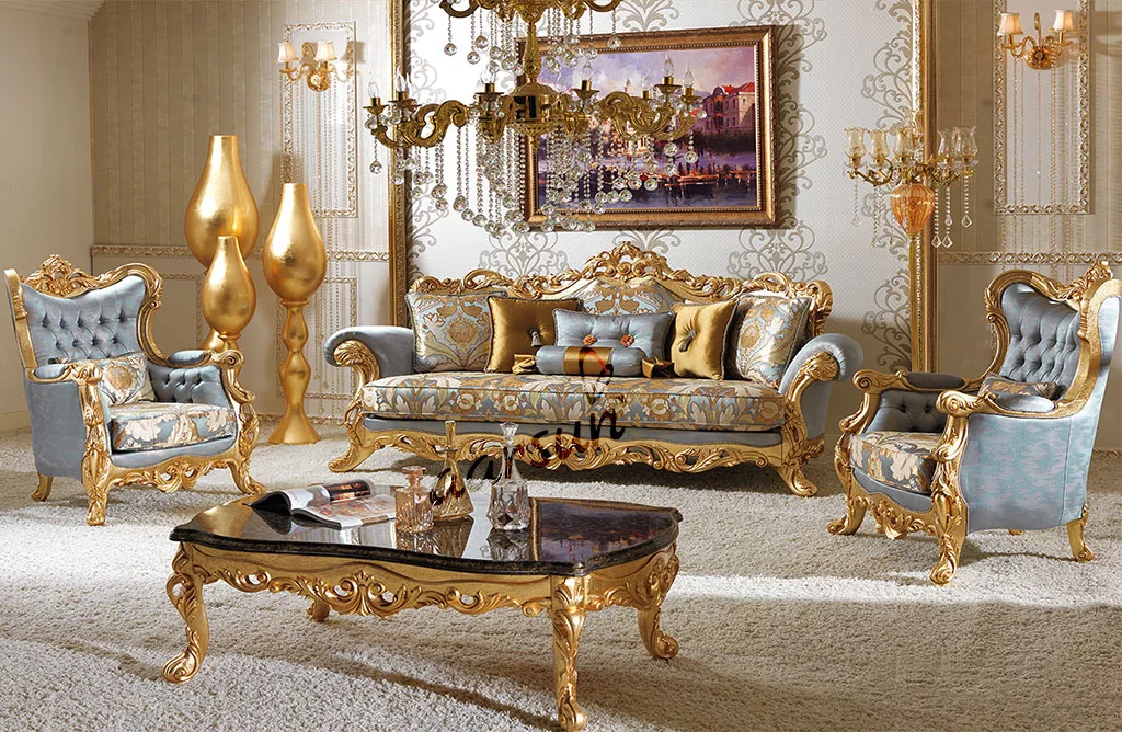 Gold Finish Sofa Set with Royal Touch SF-0029