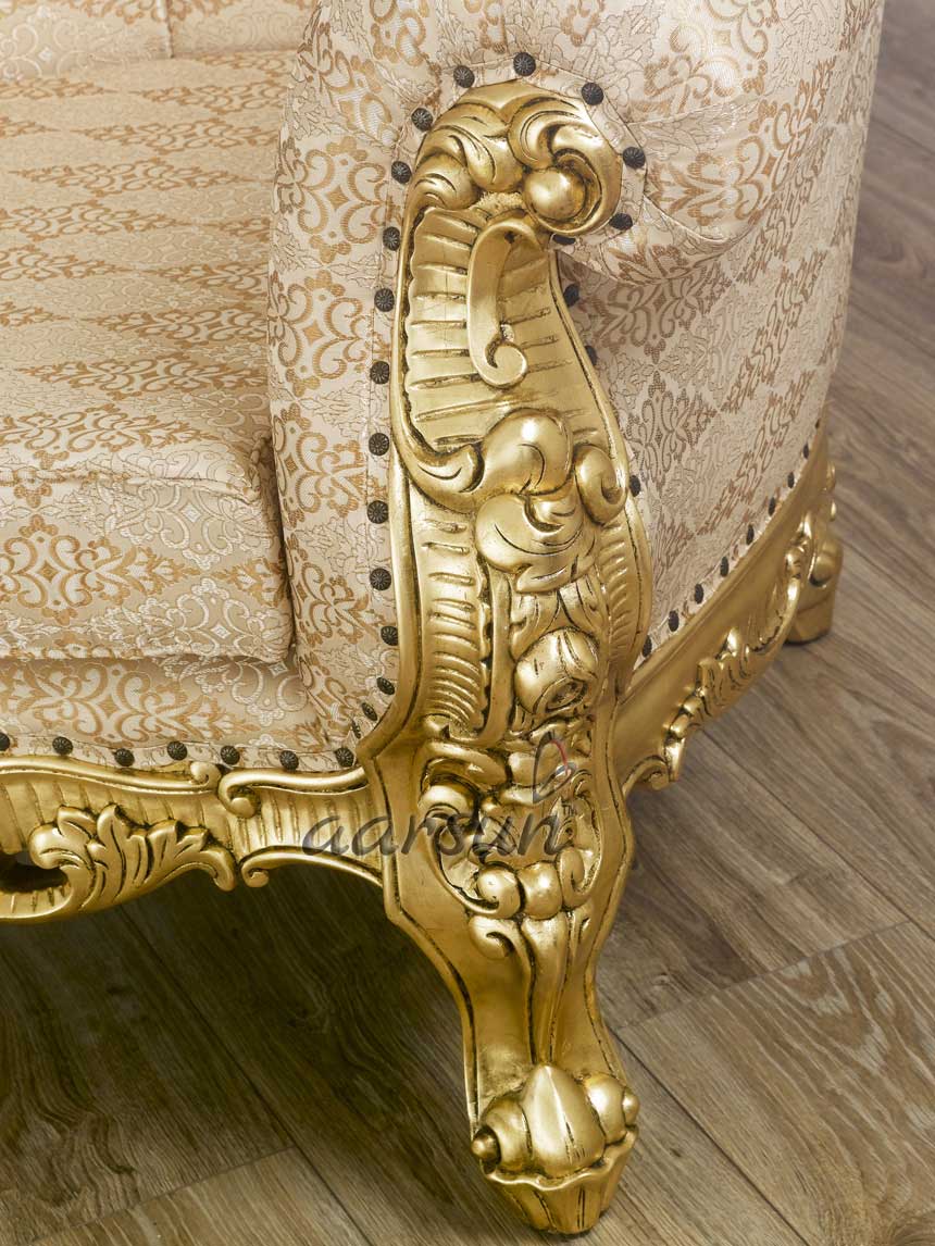 Gold Finish Teak Wood Antique Sofa Set SF-0013 view 3