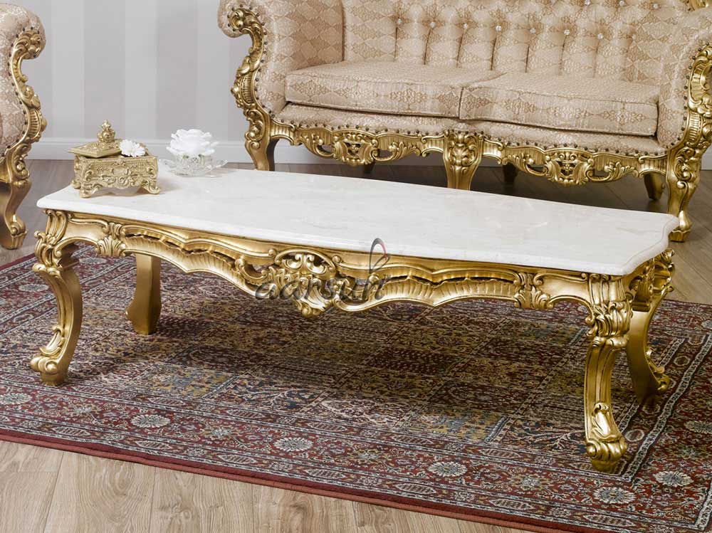 Gold Finish Teak Wood Antique Sofa Set SF-0013 view 4