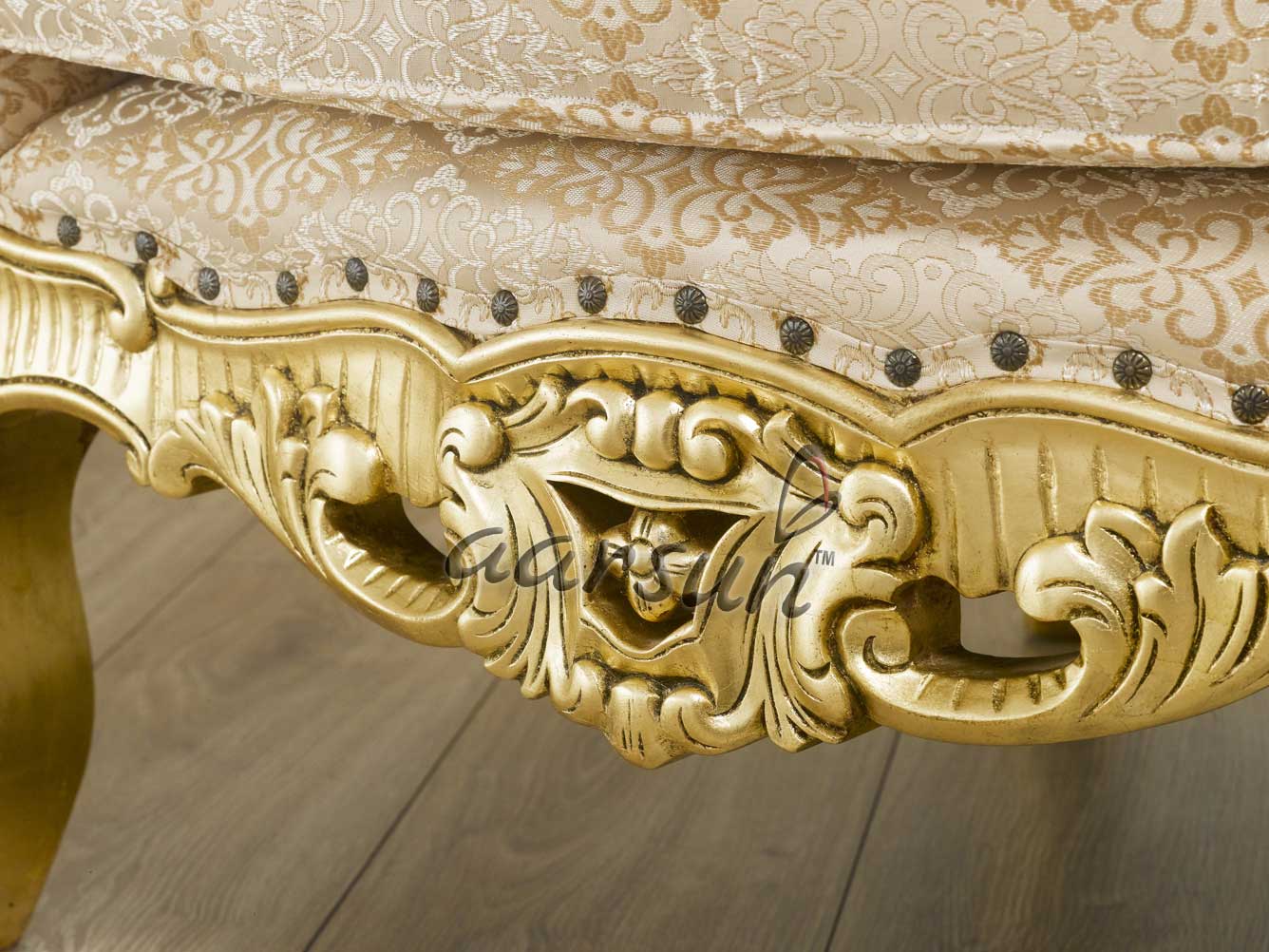 Gold Finish Teak Wood Antique Sofa Set SF-0013 view 5