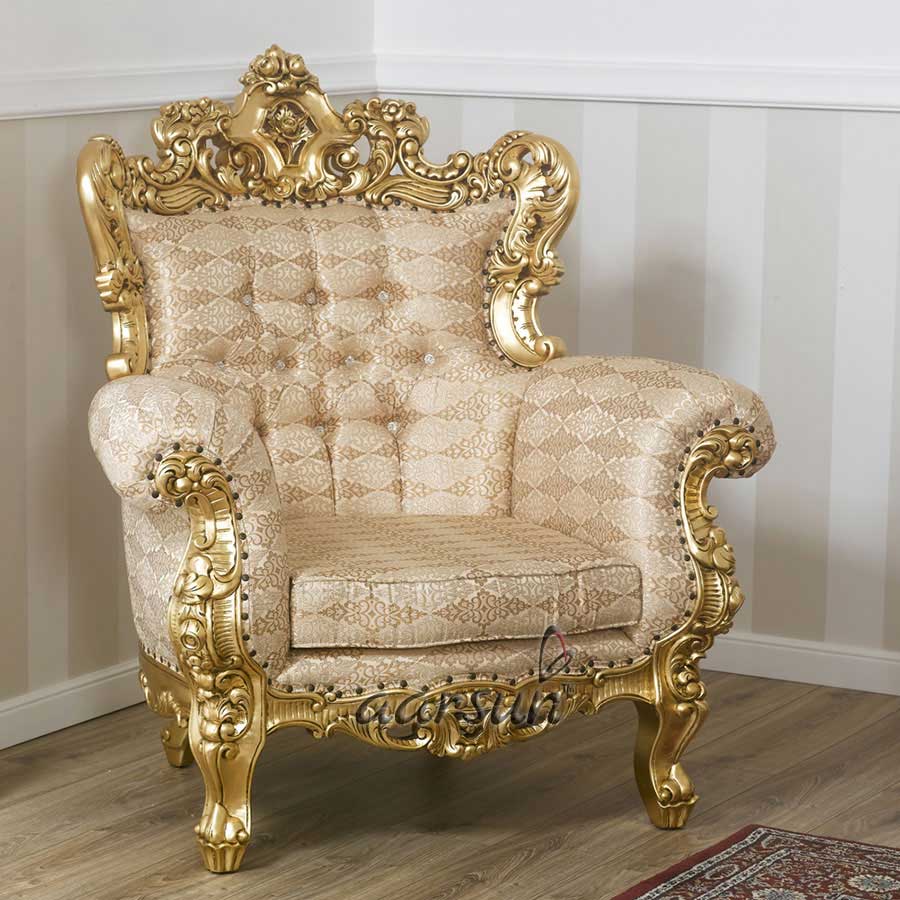Gold Finish Teak Wood Antique Sofa Set SF-0013 view 7