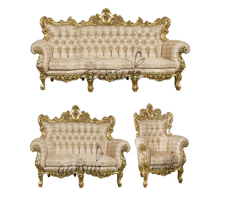 Gold Finish Teak Wood Antique Sofa Set SF-0013
