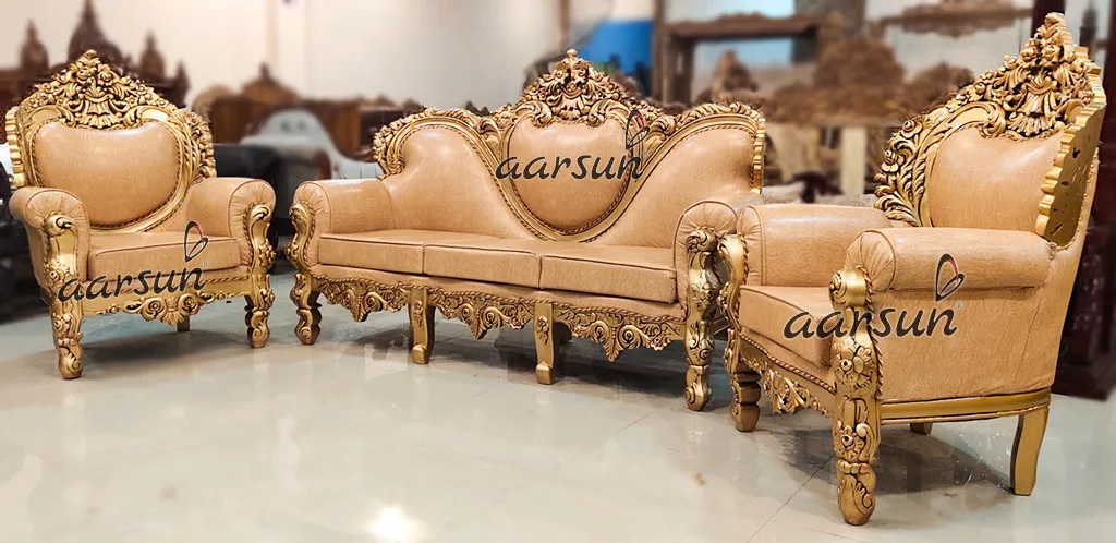 Gold Royal Sofa Set 5 Seater in Teak Wood YT-238 view 3
