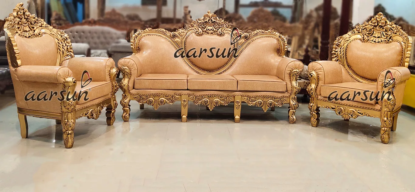 Gold Royal Sofa Set 5 Seater in Teak Wood YT-238 view 4