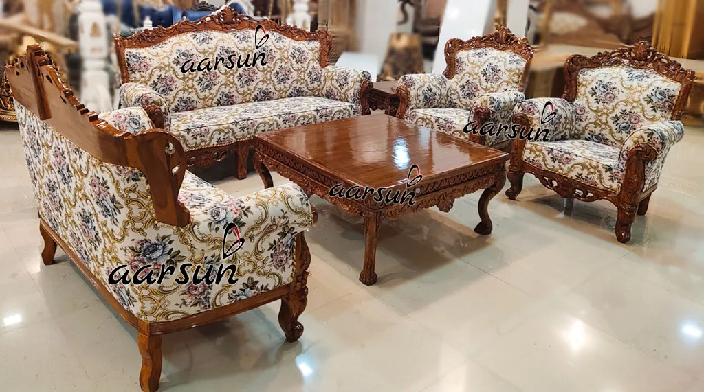Hand Carved Sofa Set Teak Wood YT-220 view 3
