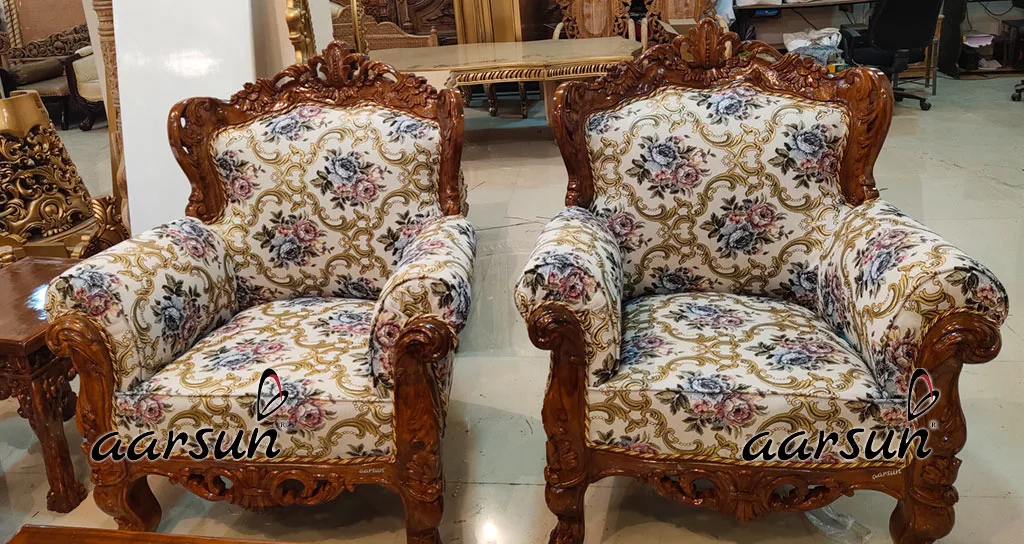 Hand Carved Sofa Set Teak Wood YT-220 view 4