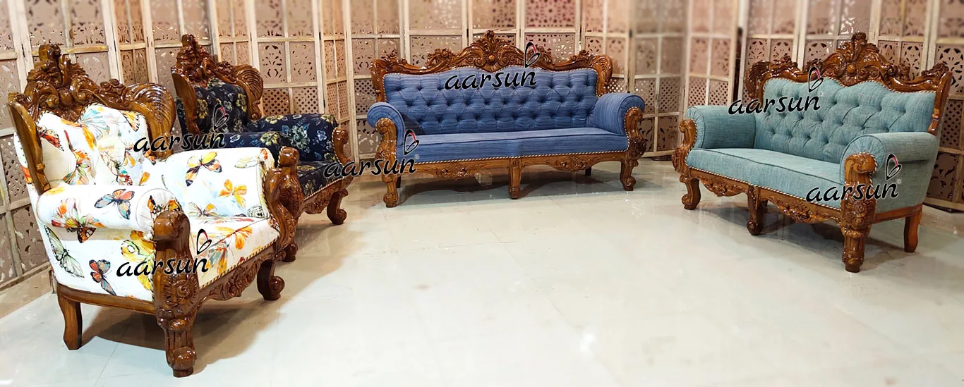 Handcrafted Multi fabric Sofa Set in Natural Finish YT-355 view 3