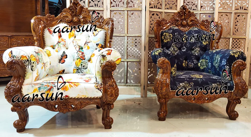 Handcrafted Multi fabric Sofa Set in Natural Finish YT-355 view 7