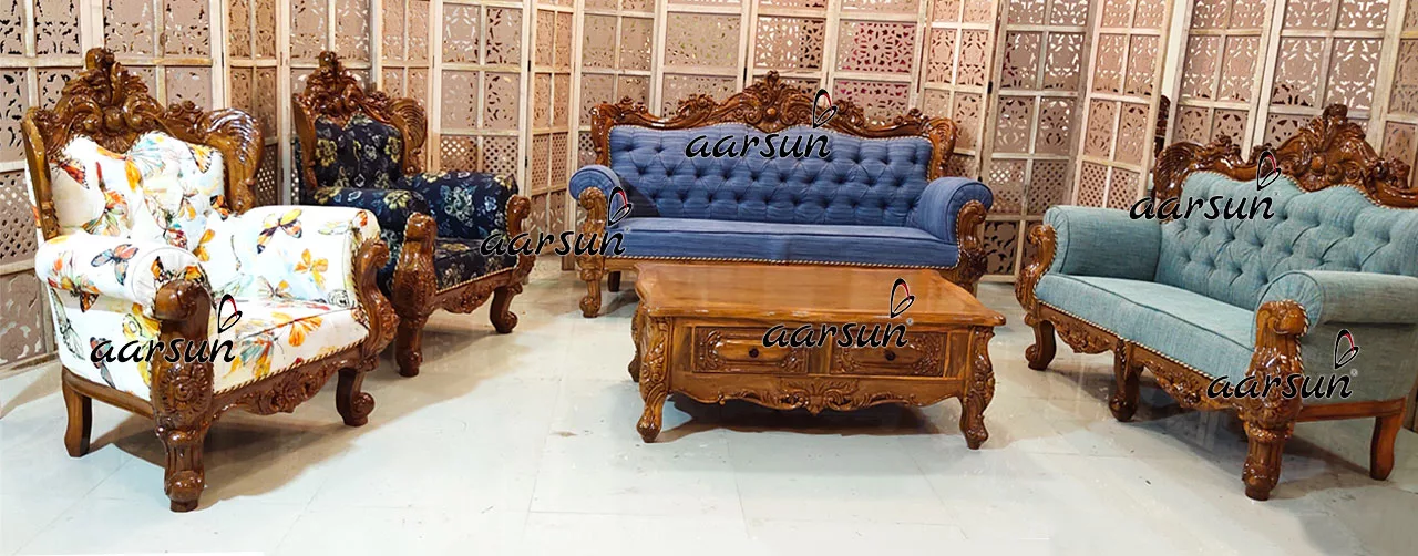 Handcrafted Multi fabric Sofa Set in Natural Finish YT-355 view 9
