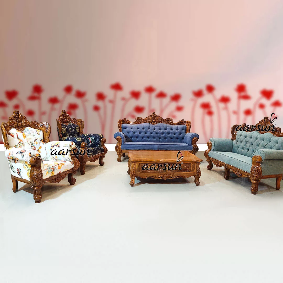 Handcrafted Multi fabric Sofa Set in Natural Finish YT-355 view 10