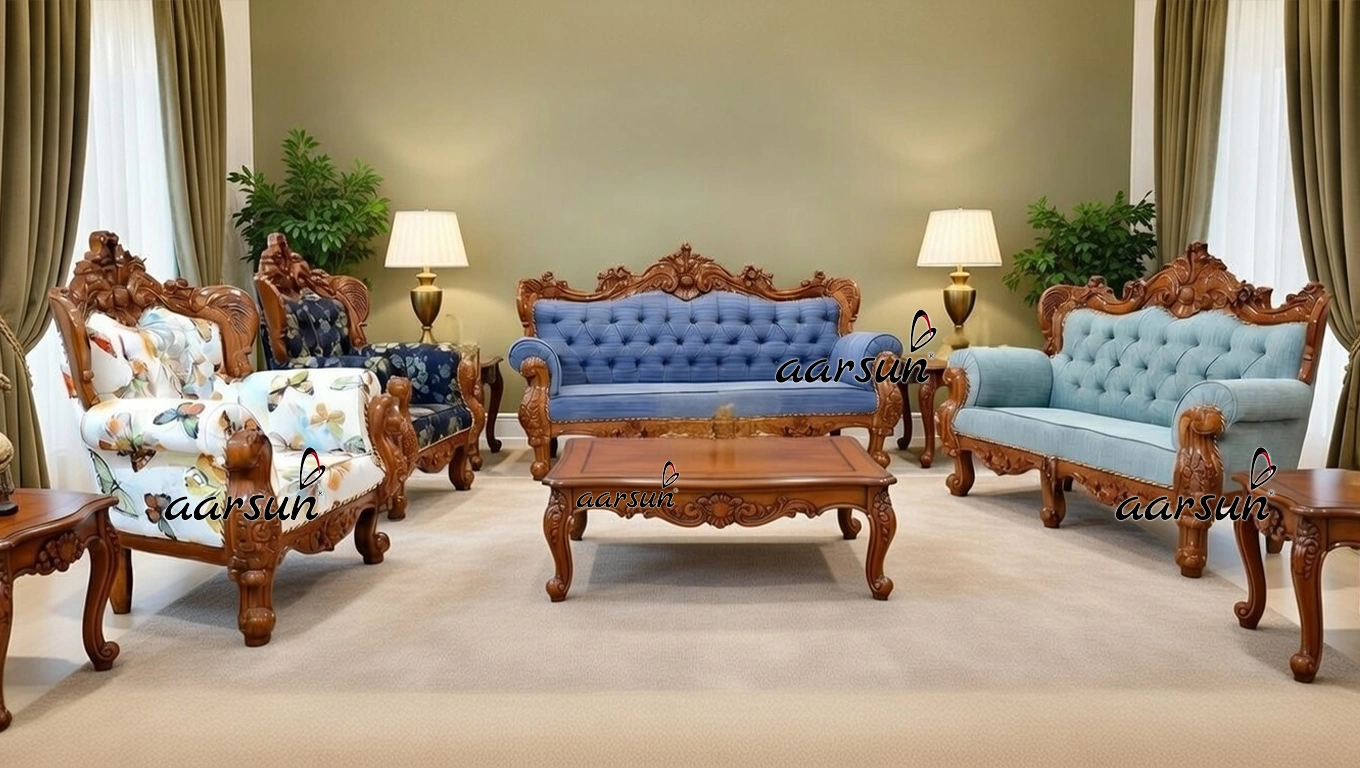 Handcrafted Multi fabric Sofa Set in Natural Finish YT-355