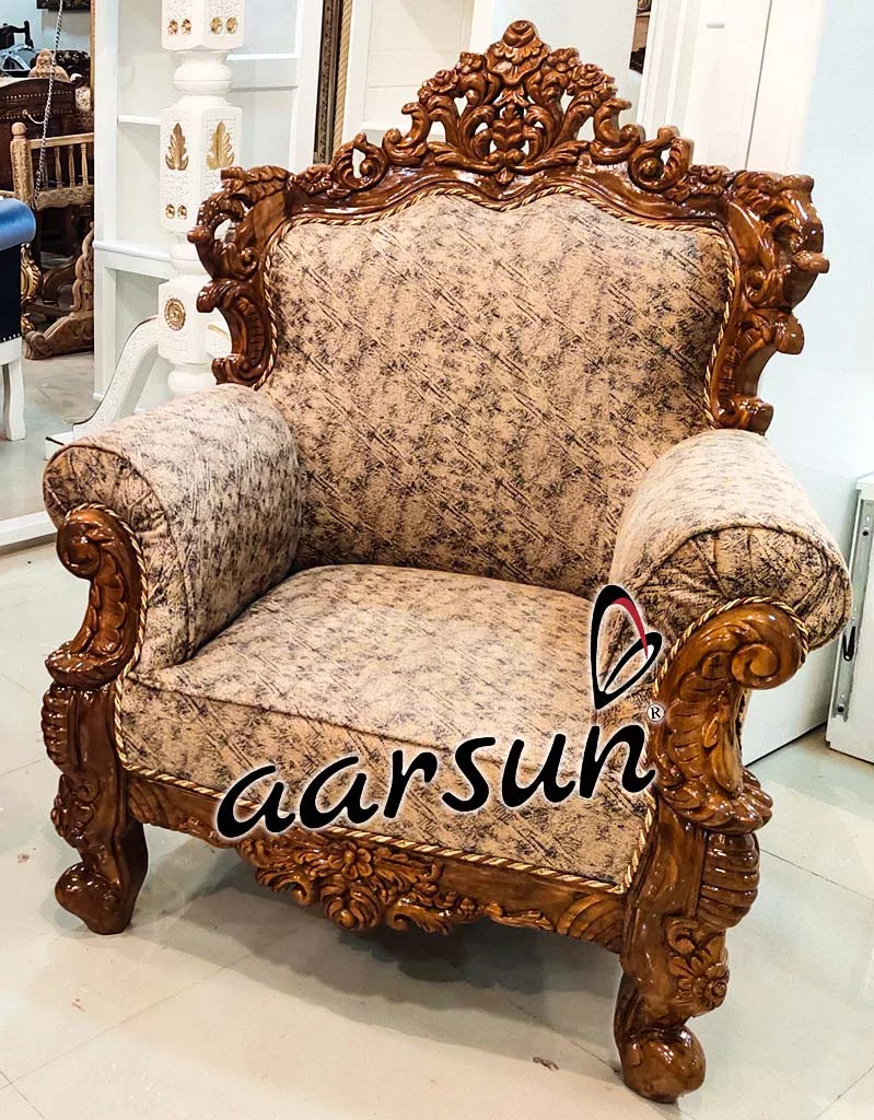 Handcrafted Wooden 5 Seater Sofa Suede Fabric view 5