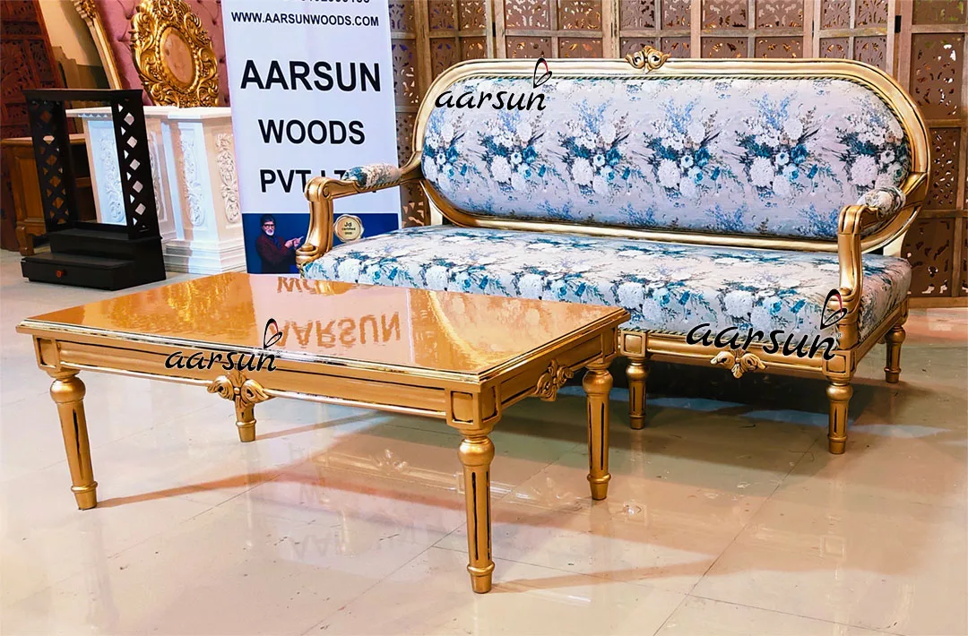 Italian Style 3 Seater Sofa with Antique Florentine Gold Trim & Floral Fabric YT-385 view 3