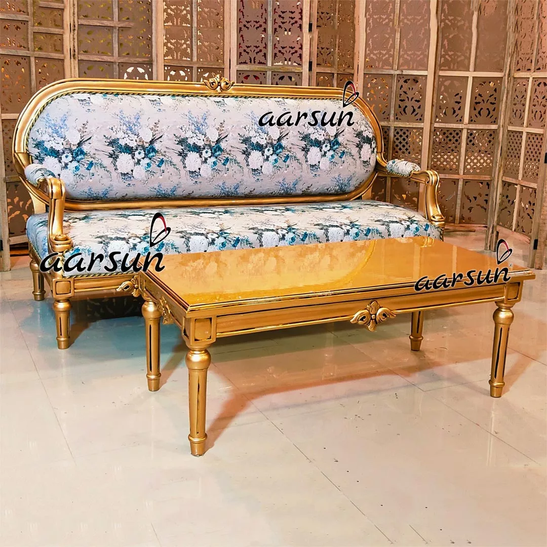 Italian Style 3 Seater Sofa with Antique Florentine Gold Trim & Floral Fabric YT-385 view 5