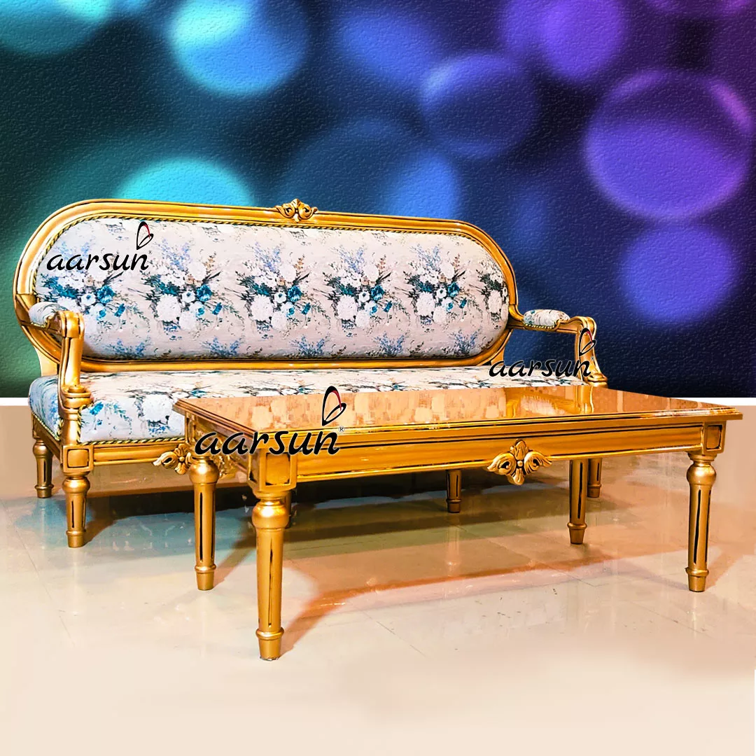 Italian Style 3 Seater Sofa with Antique Florentine Gold Trim & Floral Fabric YT-385 view 6