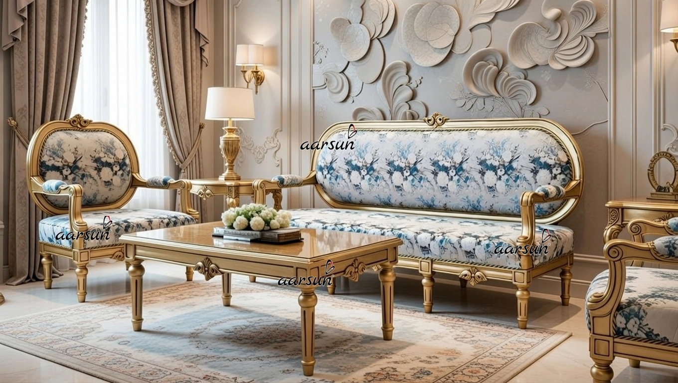 Italian Style 3 Seater Sofa with Antique Florentine Gold Trim & Floral Fabric YT-385