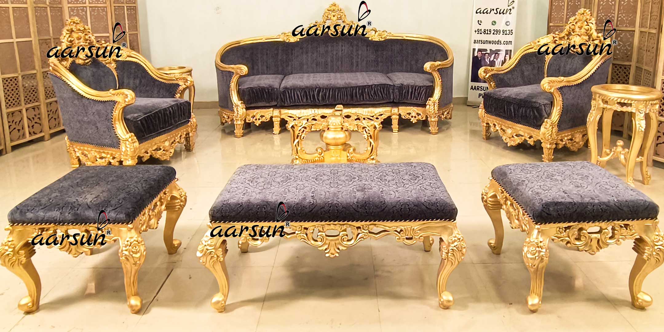 Italian Style Sofa Set with Gold Leafing YT-682 view 4