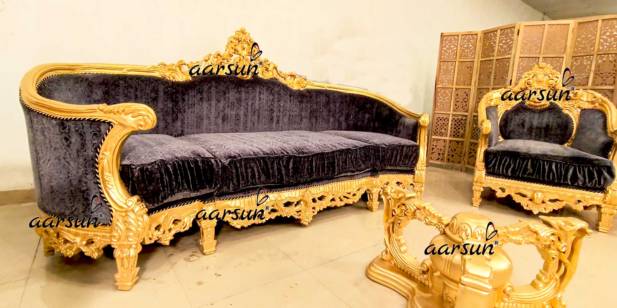 Italian Style Sofa Set with Gold Leafing YT-682 view 5