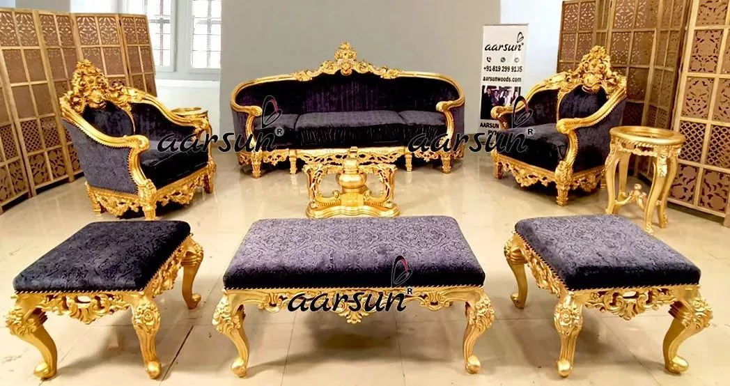 Italian Style Sofa Set with Gold Leafing YT-682 view 7