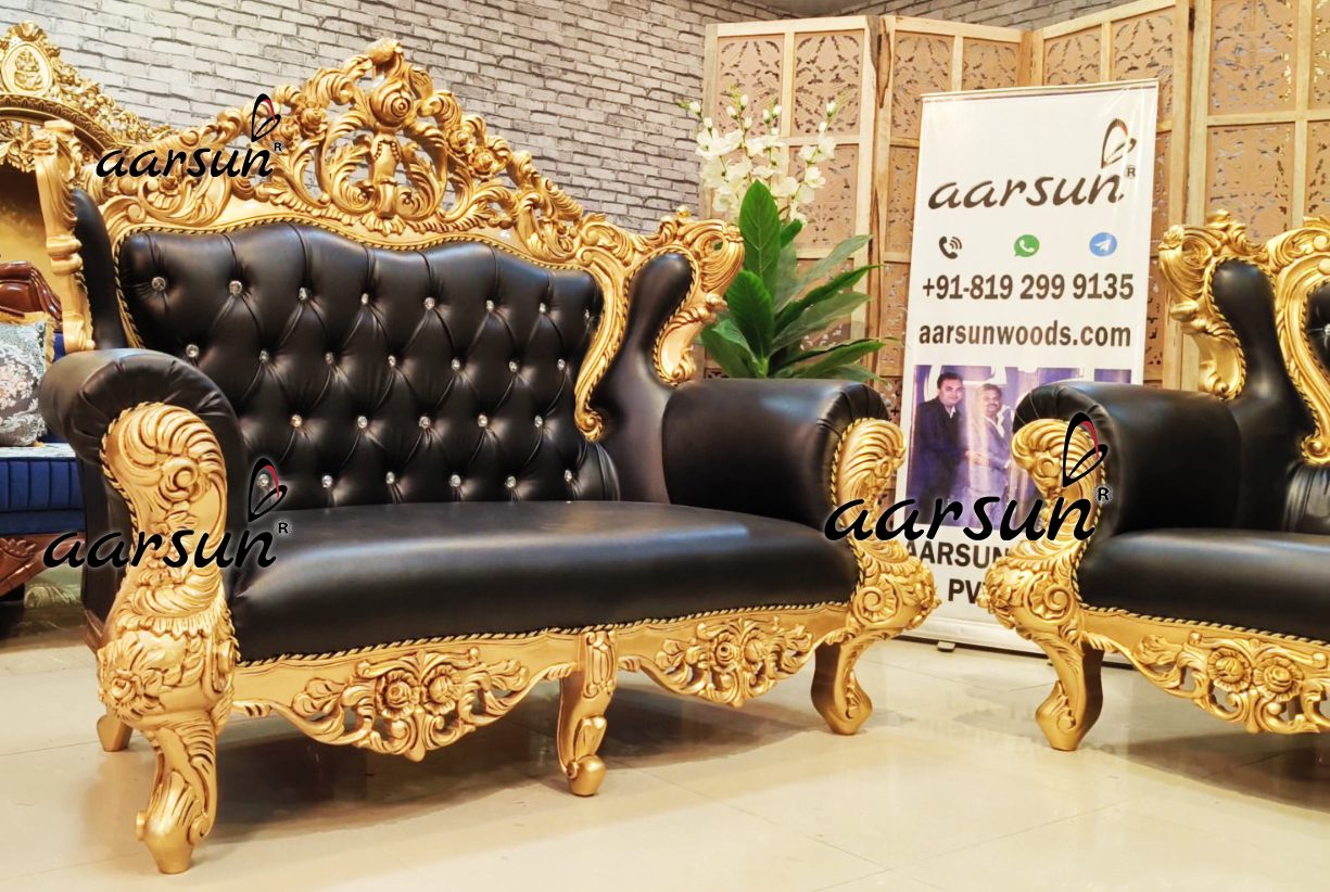 Latest Carved Sofa Set in Gold Polish NT-020 view 4