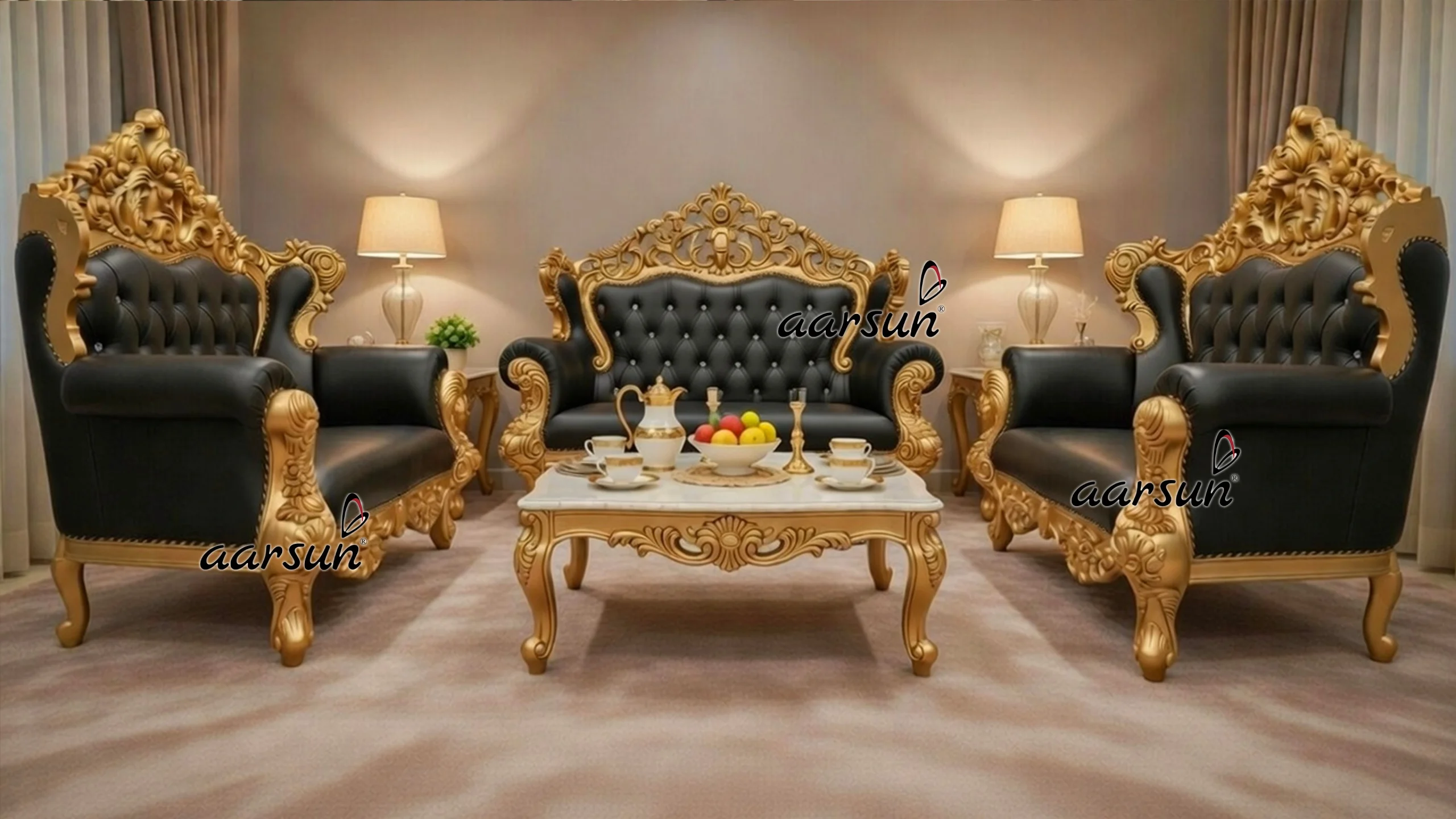 Latest Carved Sofa Set in Gold Polish NT-020