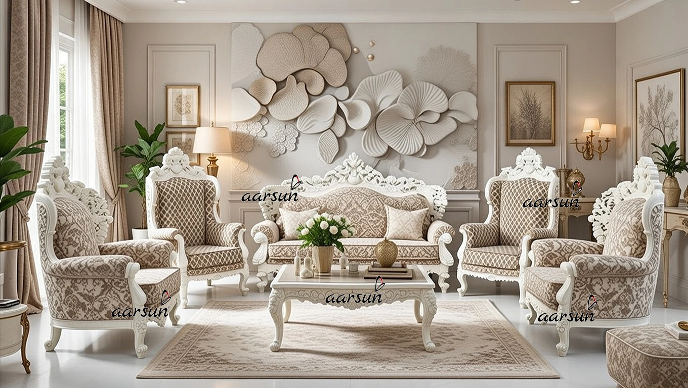Luxurious Off-White Sofa Set Double Carved YT-549