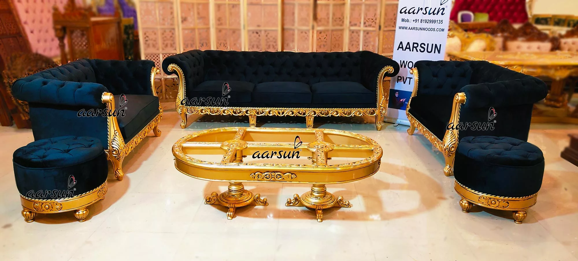 Luxury Chesterfield Sofa in Black & Gold YT-348 view 7