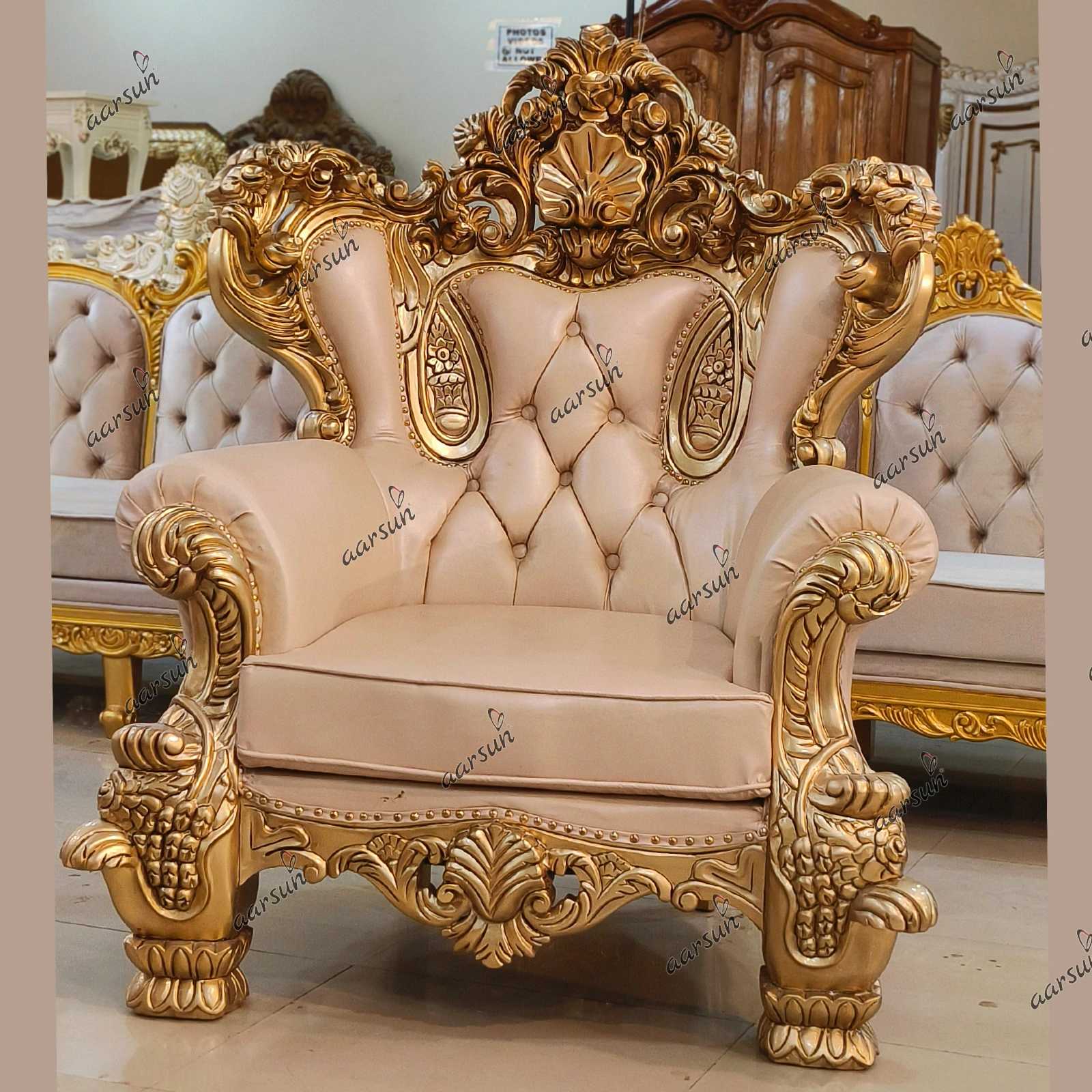 Luxury Elegance Heavy Wooden Handcrafted Carving Sofa Set view 6