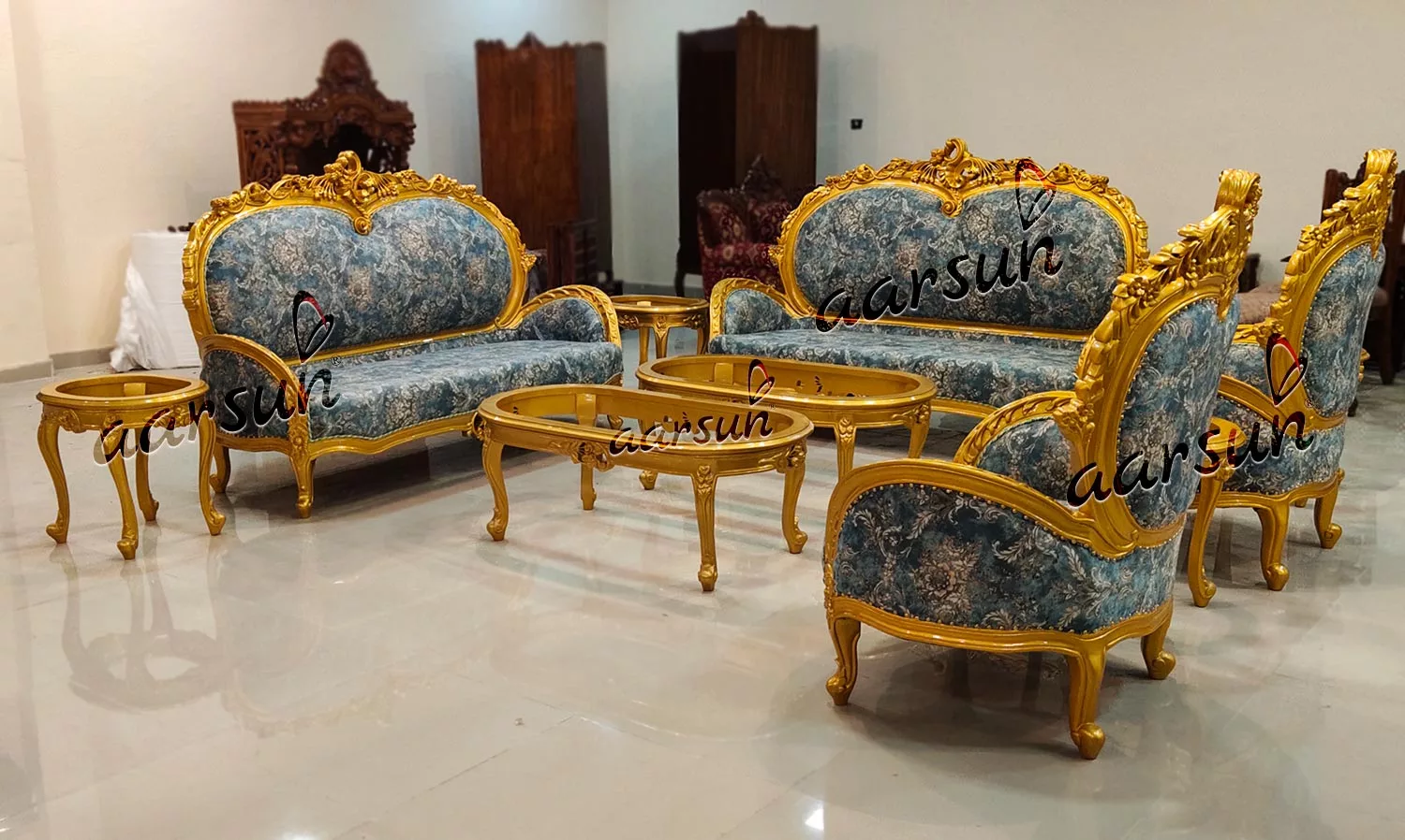 Metallic Gold Royal Sofa Set – Center Table YT-255 view 3