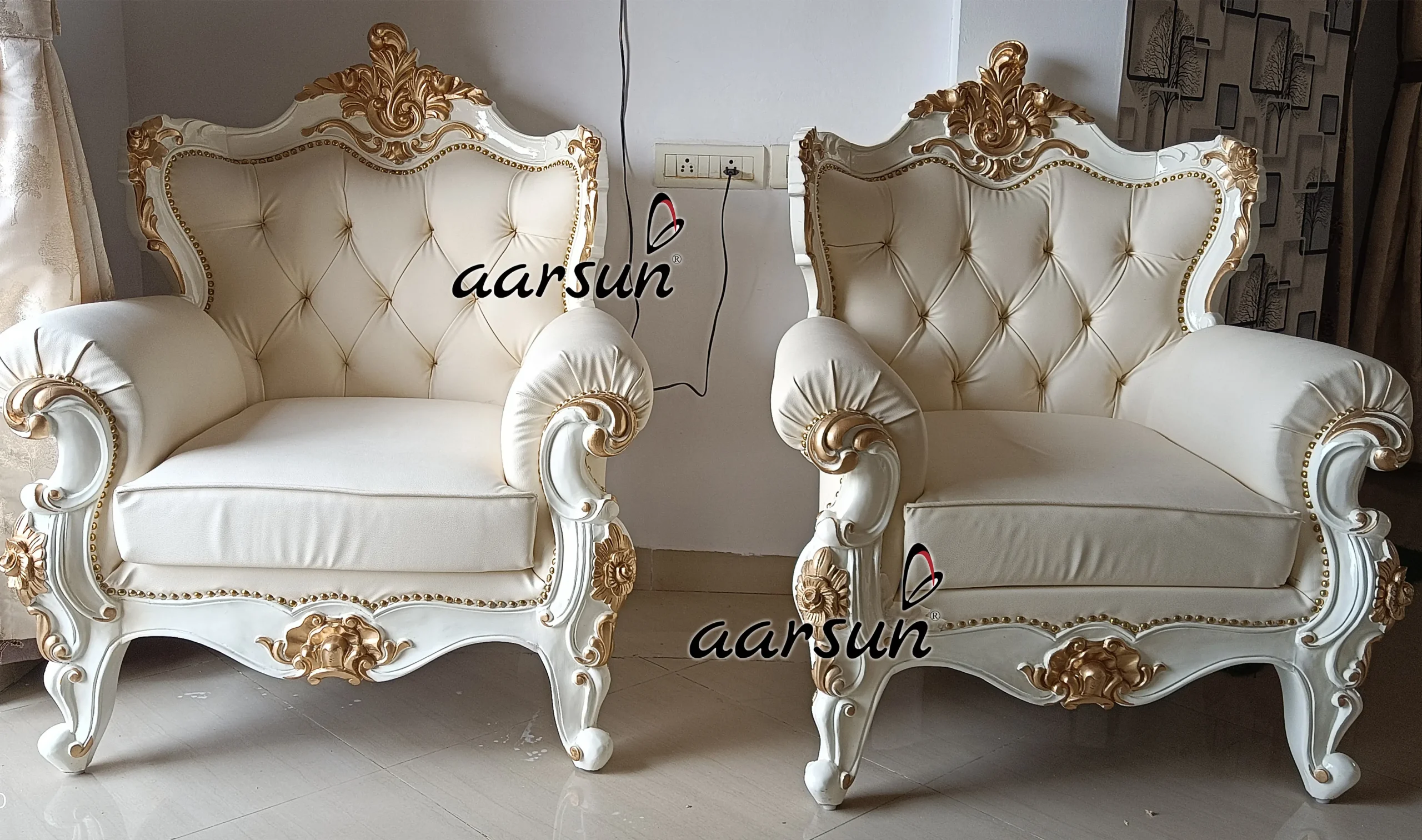 Modern Sofa design in White Gold Finish & Leatherette view 3