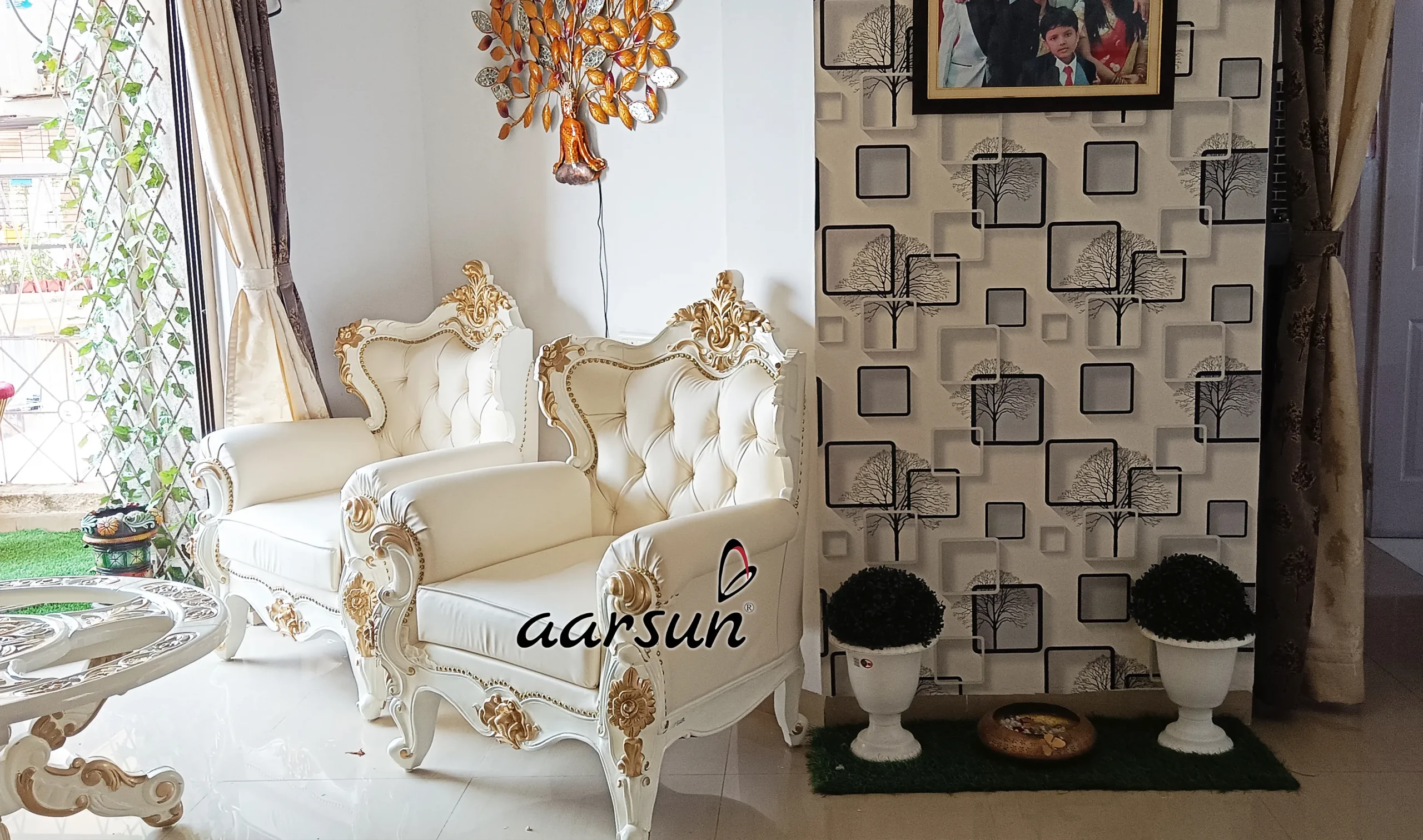 Modern Sofa design in White Gold Finish & Leatherette view 4