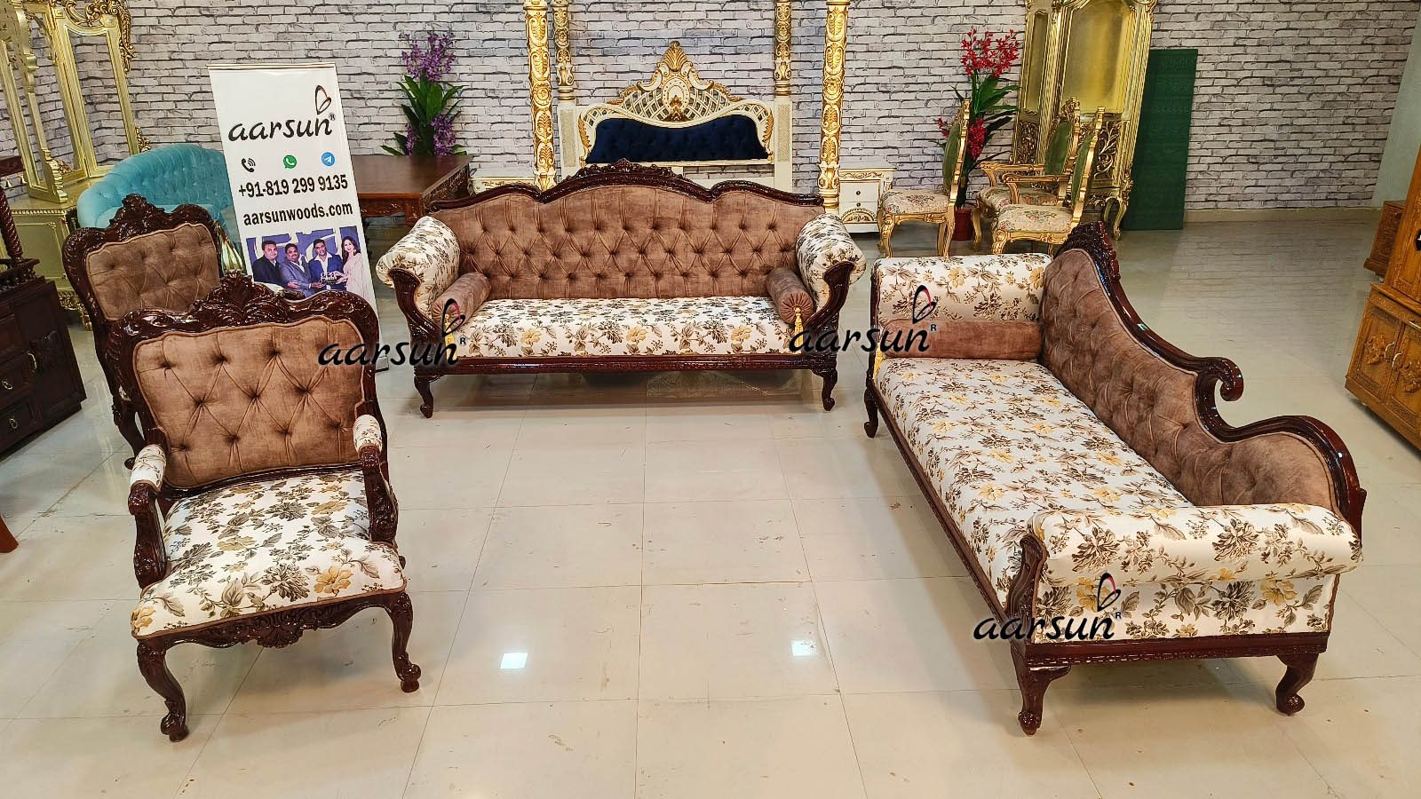 Modern Wooden Sofa Set with Dark Brown Polish NT-009 view 3