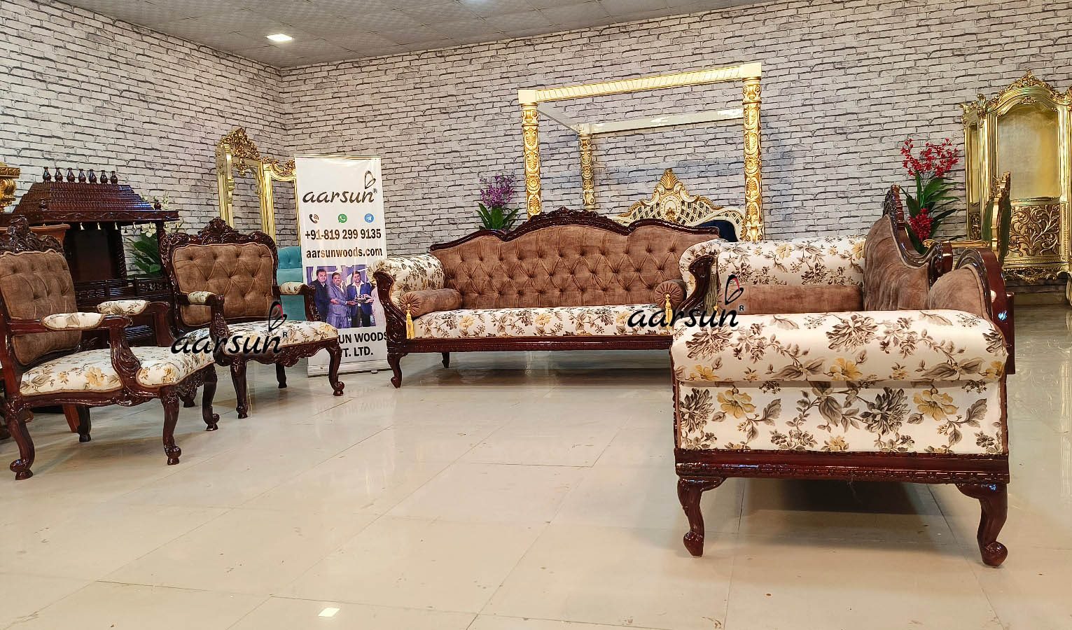 Modern Wooden Sofa Set with Dark Brown Polish NT-009