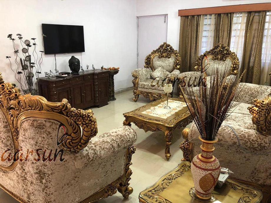 Opulent Royal Wooden Sofa Set for Living Room view 3