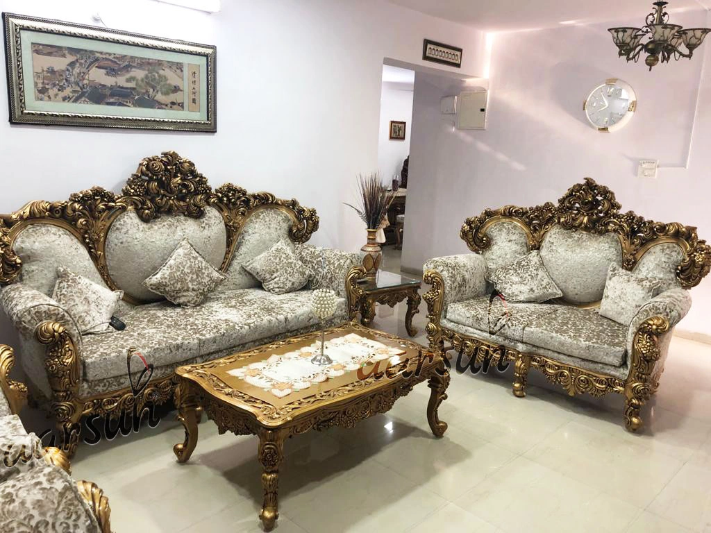 Opulent Royal Wooden Sofa Set for Living Room view 4