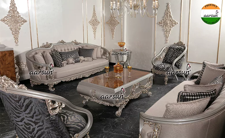 Opulent Silver and Gold Luxury Sofa Set LUXSF-002