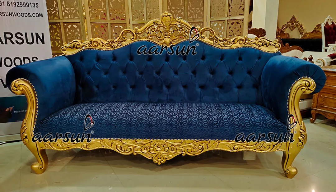Pair of Antique Gold & Blue Couch Set YT-408 view 3