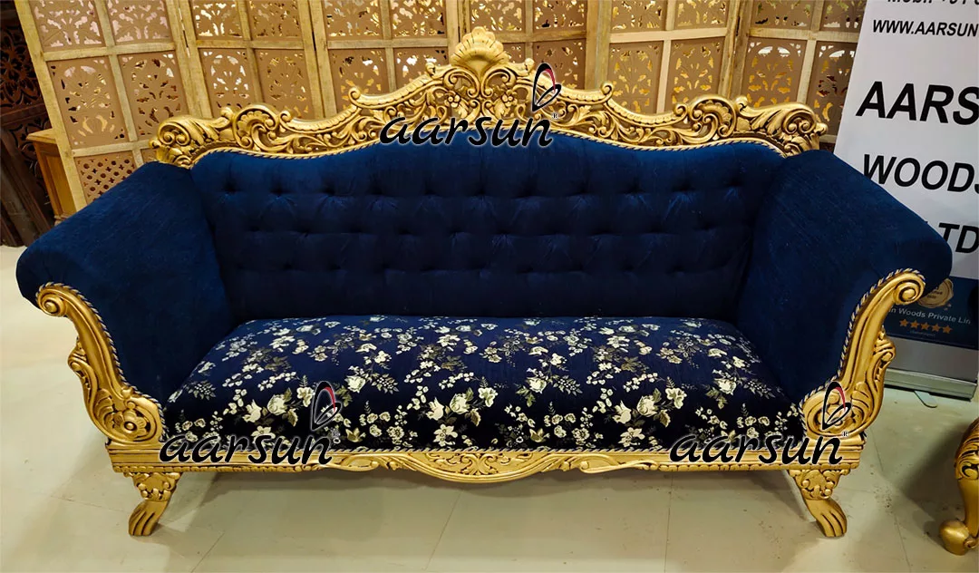 Pair of Antique Gold & Blue Couch Set YT-408 view 4