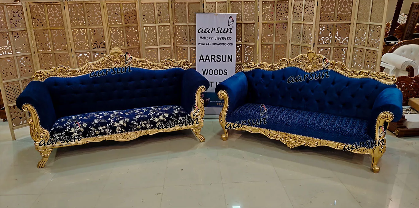 Pair of Antique Gold & Blue Couch Set YT-408 view 5