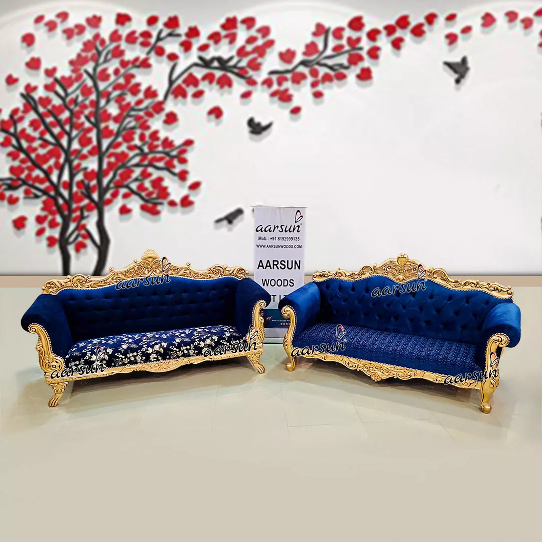 Pair of Antique Gold & Blue Couch Set YT-408 view 6
